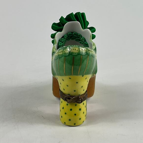 Fiona Saunders Limoges France Porcelain Shoe Figurine Hand Painted Green Yellow - Picture 4 of 13